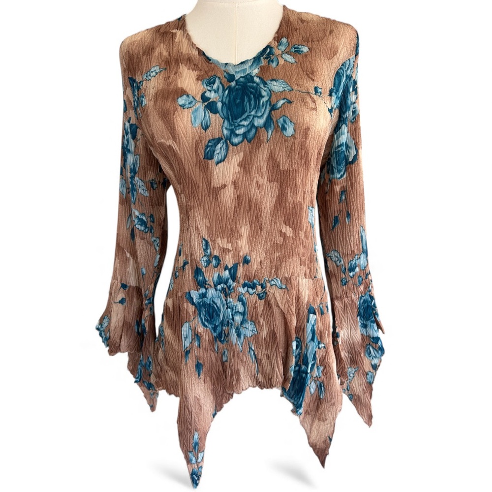 Vintage Y2K Whimsigoth Fairy Grunge Crinkle Hanky Hem Bell Flare Sleeve Top Sz L